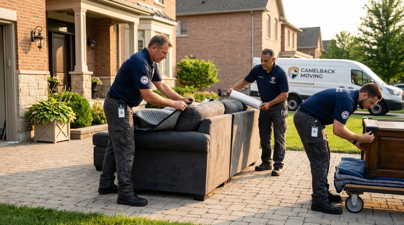 Large estate moving crew wrapping furniture in Northbrook, IL